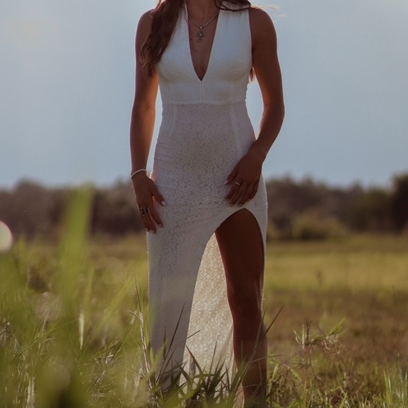 Sau Cream White Lace Ankle Length Dress Size 2 - Picture 3 of 15